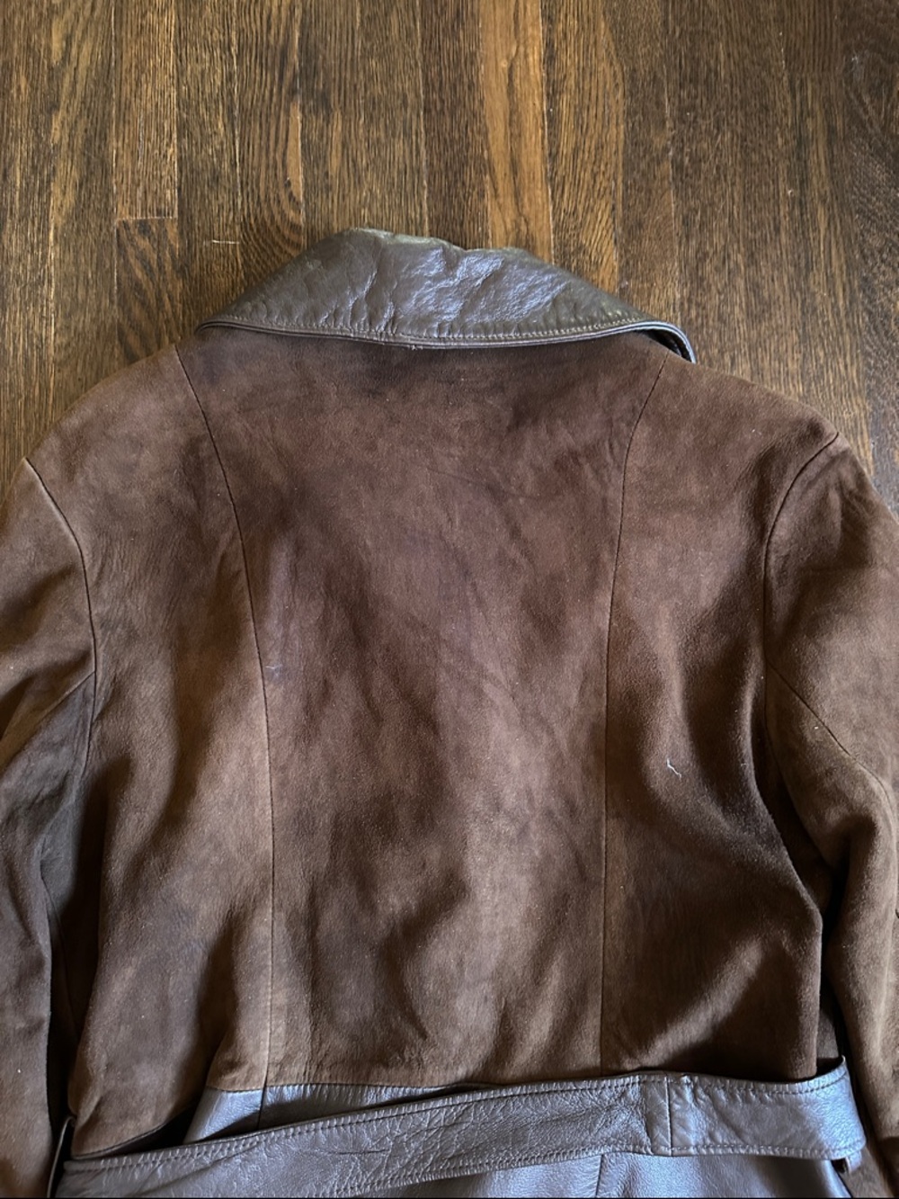 Vintage Brown Leather & Suede Belted lined Women’s Jacket size Large - Picture 10 of 11